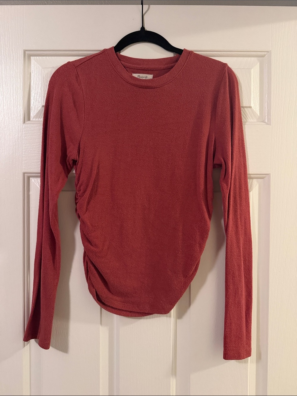 Madewell Long Sleeve Ruched Crewneck Top - Dusty Rose